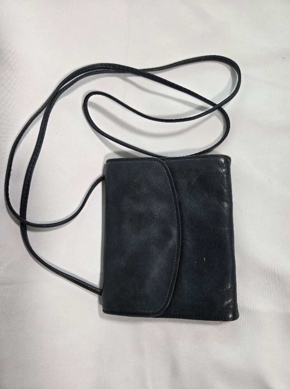 Derek Alexander Vintage Soft Black Leather Flap Crossbody Organizer Bag